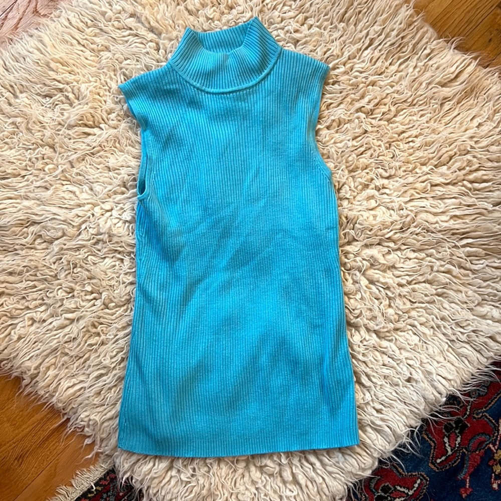 Dana Buchman Turquoise Sleeveless Knit Turtleneck